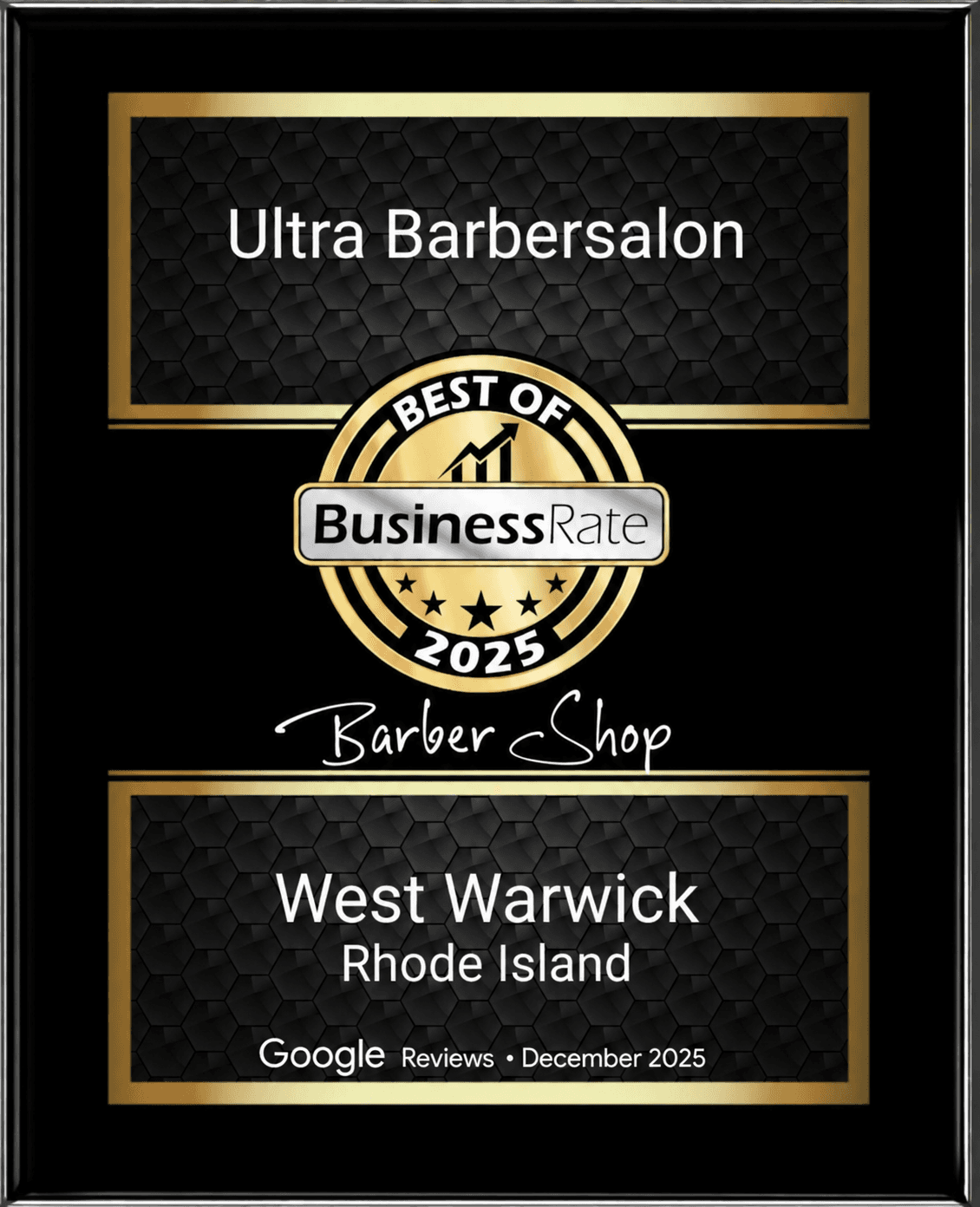 Ultra Barber Salon Best of BusinessRate 2025 Barber Shop Award
